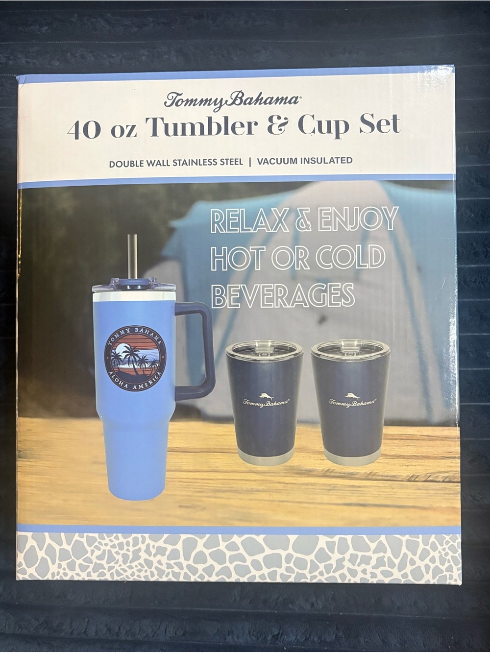 Tommy Bahama Light Blue 40 oz Tumbler & Cup Set
